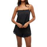 Women's Vintage 2 Piece Summer Retro Lounge Set Sleeveless Lace Floral Cami Tops + Sheer Shorts Sleepwear Pajama Sets-Outfit