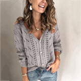 Toloer And Autumn New Women's Cardigan Long Sleeve Hollow V Neck Sweater Women's