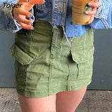 Streetwear Women's Short Skirt Y2K Low Waisted Elegant Pockets Zippered Cargo Skirt Sexy Summer Harajuku Outfits