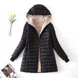 2022 Women Thick Fleece Hooded Coats Warm Jacket Loose Long Sleeves Pocket Ladies Elegant Autumn Winter