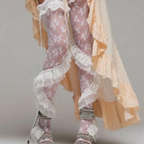 Women's Y2K American Reto Hotsweet Summer Lace Thigh High Socks Sheer Ruffle Floral Stockings Socks Lady Girls-Outfit