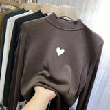 Toloer Waxy Elastic Double-Sided German Velvet Bottom Shirt Female Slim Slim Love Half High Collar With Long-Sleeved T Shirt Jacket