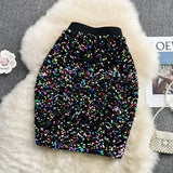 Autumn Women Sequins Bodycon Skirt Elegant High Stretchy Waist Pencil Faldas Female Club Party Saias New Fashion