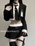 Style Spice Girl Jk Uniform Suit Spring And Autumn Short Shirt Suit Jacket Collision Color Spliced Skirt Three-Piece Set-Outfit
