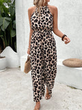 Leopard-Print Sleeveless Leopard Print Women's Broad Leg Trousers
