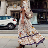 Toloer Spot Fashion Women's Wear 2024 Autumn / Winter Fashion Print Bohemian Long Dress-Outfit