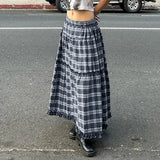 Toloer College Style Agaric Splicing Plaid Skirt Women's High Waist Show Thin Versatile A-Line Skirt Skirt-Outfit