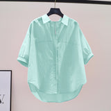Shirt Women's Short Sleeves 2025 Summer New Korean Version Of The Collar Loose Thin Lazy Style Design Blouse