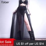 Gothic Harajuku Punk Black Hole Skirt Y2K Goth Mesh Grunge Patchwork Eyelet Split Long Skirt Summer Sexy Night Club