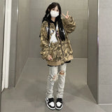 QWEEK Baseball College Jacket Women Harajuku Bomber Jacket Oversized Streetwear Fall Safari Style 2021 Fashion Y2k Zipper