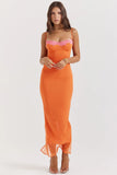 Orange Mesh Lace Patchwork Cami Maxi Dress-Outfit