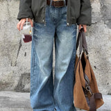 Rivet Low-Rise Straight Jeans Babes High Street Niche Design Couple Make Old Fried Street