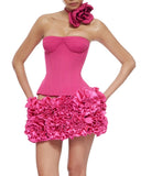 Corset Top And 3d Flower Micro Skirt Set-Outfit