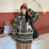 Christmas Elk Christmas Tree Pattern Half Turtleneck Sweater Women Thicken 2021 Winter New Loose Pullover Women's Winter