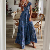 Toloer 2023 New Dress Waist Floral Print Dress-Outfit