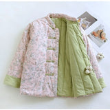 Style Buckle Coat Cotton Jacket Women's Fashion Elegant Warm Cotton Clothes National Tide Printing Cotton