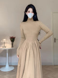 Korean Version Of The Semi-High Collar Slim And Slim, The Little Man With A Sense Of Advanced Splicing Knitted Bottomed Dress Winter-Outfit
