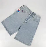 Fashionable Fashion Brand Printed Denim Shorts Men's High Street Casual Wide-Legged Five-Cent Pants-Outfit