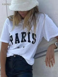 Sign Print Tee T-shirt White Cotton Summer Tshirt 2023 Casual Tops Femme Fashion Streetwear Tee Shirts O-Neck Pullover-Outfit