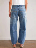 New Retro Hole Straight Trousers Casual Splicing Trousers Loose Jeans