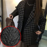 Winter Thick Vintage Houndstooth Woolen Coat Women Korean Loose Double Breasted Suit Jacket Elegant Warm Quilted