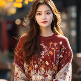 Toloer Retro-Red Age-Red Red Sweater In Autumn And Winter 2025 Women Loose Outer Wear Cover-Up Knitted