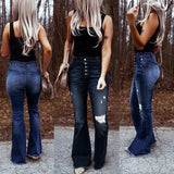 Ripped High Waist Stretch Flared Pants
