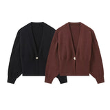 And Winter New Shaped Button Sweater Top Fashion Casual Simple Sense V-Neck