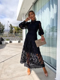 Women's Dress 2025 New French Lace Collar Bubble Bubble Sleeve Dress Temperament Waist Show Skinny