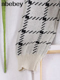 set 2022 Autumn Korea Style Vintage Check Gingham Plaid Cardigan V neck Single-breasted Button Tank Top Knitted Sweater