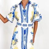 Casual Fashion Print Collar Women's Dress Dress Dress In Summer