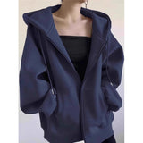 Solid Color Pullover Zip Up Oversized Hoodie-Outfit