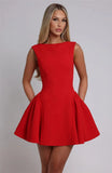Solid Tank Open Back A-line Mini Dress-Outfit