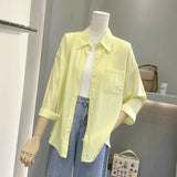And Summer Solid Shirt Women's New Hong Kong Style Loose Long-Sleeved Coat Design Sense Of Small Folding Net Red