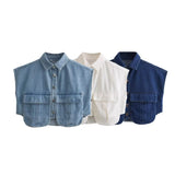 Top Women's New Women's Clothing Collar Short-Sleeved Denim Fashion Trend High Street
