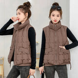 Down Cotton Vest Female 2024 Autumn / Winter New Korean Version Loose Hooded Vest Vest To Wear A Versatile Warm Jacket-Outfit