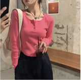 Toloer Sense Long-Sleeved T-Shirt Female 2024 Spring And Autumn New Korean Version Slim Careful Machine Bottom Shirt Short Student