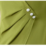 Color Summer Women's Clothing Shirring Pullover Button V-Neck Short Sleeve Asymmetrical T-shirt Casual Elegant Tops-Outfit