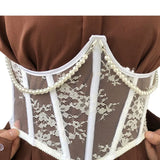 Autumn New Short Gentle Lace Pearl Waist Seal Fish Bone Strap Decorative Waist Seal