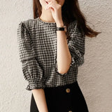 Spring And Summer New Korean Version Of The Fashion Show Thin Black And White Check-Down Bottom Shirt Gas Five-Sleeved Shirt Female