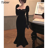 Sleeve Dress Women Trumpet Elegant Slim High Waist Solid Fashion New Black Temper Young Spring Vestidos Popular BF