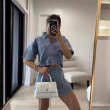 Casual Jeans Set Women's Summer Loose Skinny POLO Short Sleeve Shirts Irregular