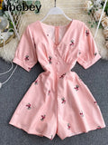Womens Jumpsuit Shorts 2022 New Summer Fashion Printed Short Sleeve Slim Casual Overall Female White Bodysuit