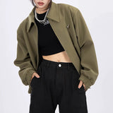 Toloer Military Green Jacket Jacket Female Spring And Autumn Loose Leisure Joker Star Badge Lovers Cardigan Jacket-Outfit
