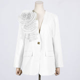 Toloer Spring And Summer New Fashion Temperament V Collar A Button Three-Dimensional Flower Splicing Design Sense Suit Coat Female-Outfit