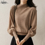 Winter Half Turtleneck Cashmere Sweater Women Pullover Lantern Sleeve Knitted Sweater Loose Solid Tops Pull Femme