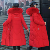 2023 New Down Cotton-Padded Clothes Casual Cotton-Padded Clothes Female Winter Over The Knee Long Korean Version Slim Big Wool Collar And Thick Cotton-Padded Jacket-Outfit