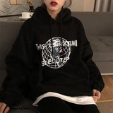 Women Harajuku Hoodie Autumn And Winter Plus Velvet Sweatshirt Hip-Hop Planet Printing Fashion Hooded Loose Top Women