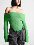 Toloer 2024 New Fashion Temperament One Word Shoulder Slim Slim Long-Sleeved Sweater Women's Solid Color Back Sweater-Outfit