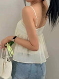 Solid Color Pleated Lace Up Cami Top-Outfit